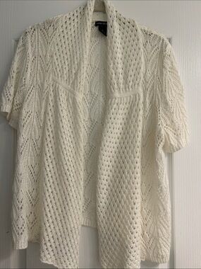 Lauren Michelle Open-Knit Short Sleeve Cardigan in Cream